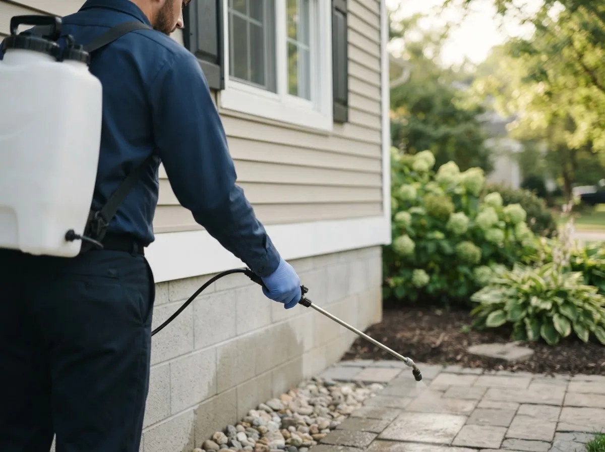 Pest control technician inspecting a home in Hennepin, OK